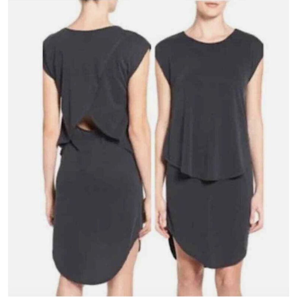 Trouve Black Overlay Crossover Open Back Cap Sleeve Round hem Dress Size XS